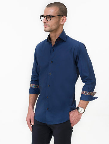 BLUE SHIRT WITH FLORAL PRINT DETAILS