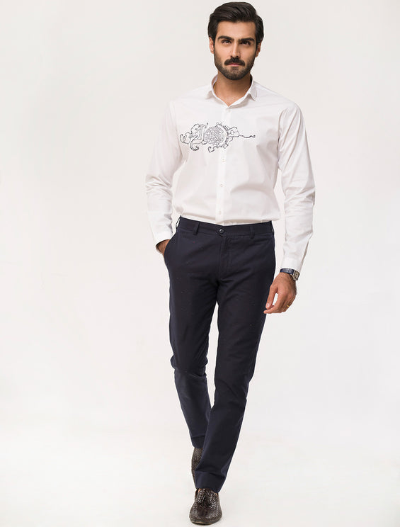 WHITE FRONT EMBROIDED SHIRT