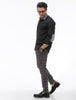 BLACK SHIRT WITH HOUNDSTOOTH PRINT COLLAR
