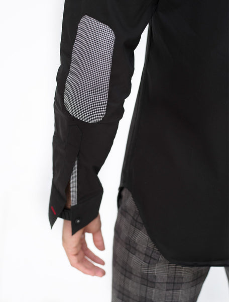 BLACK SHIRT WITH HOUNDSTOOTH PRINT COLLAR