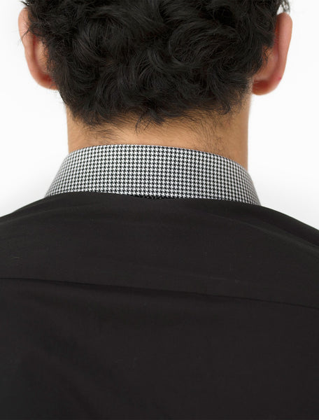 BLACK SHIRT WITH HOUNDSTOOTH PRINT COLLAR