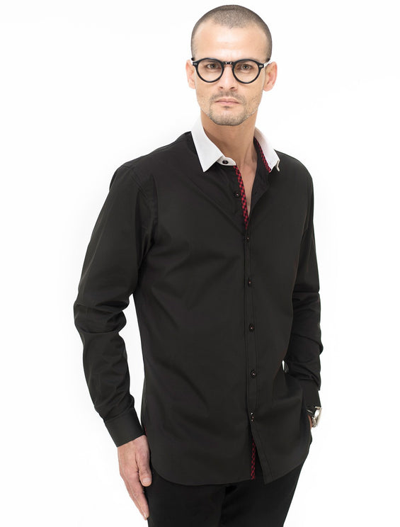BLACK SHIRT WITH CONTRAST COLLAR