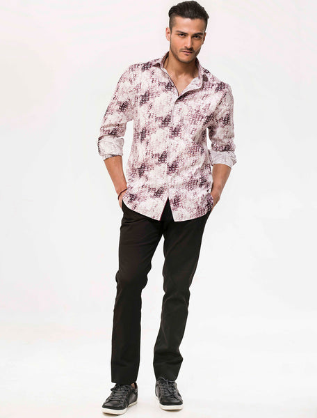 WHITE & MAROON ABSTRACT PRINT SHIRT