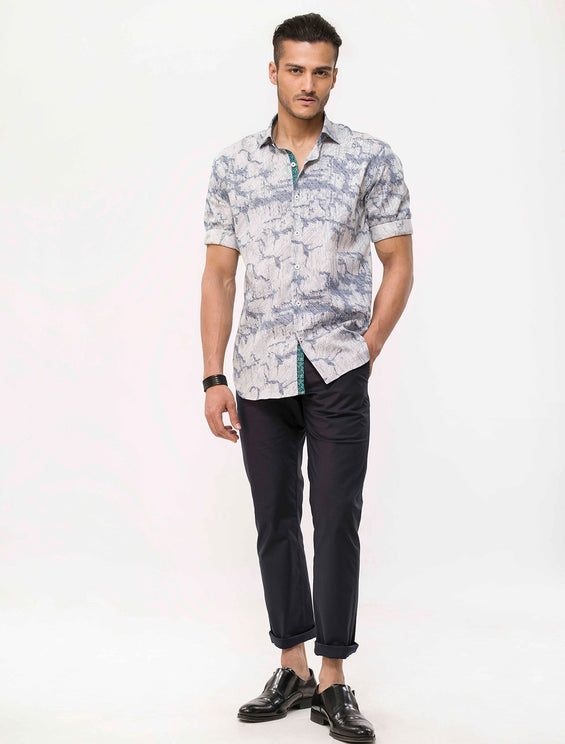 BLUE- SKETCH PRINT SHIRT