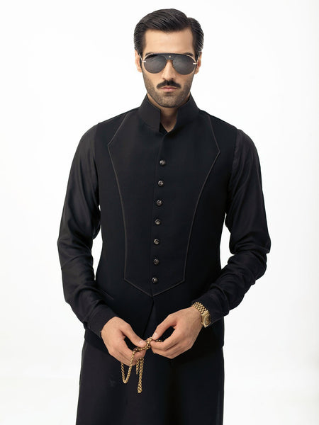 BLACK FRONT PANEL waistcoat